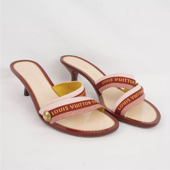 Louis Vuitton Vintage Double Strap Mule Heels In Burgundy Red - Women's EU 36.5 - Picture 5 of 16